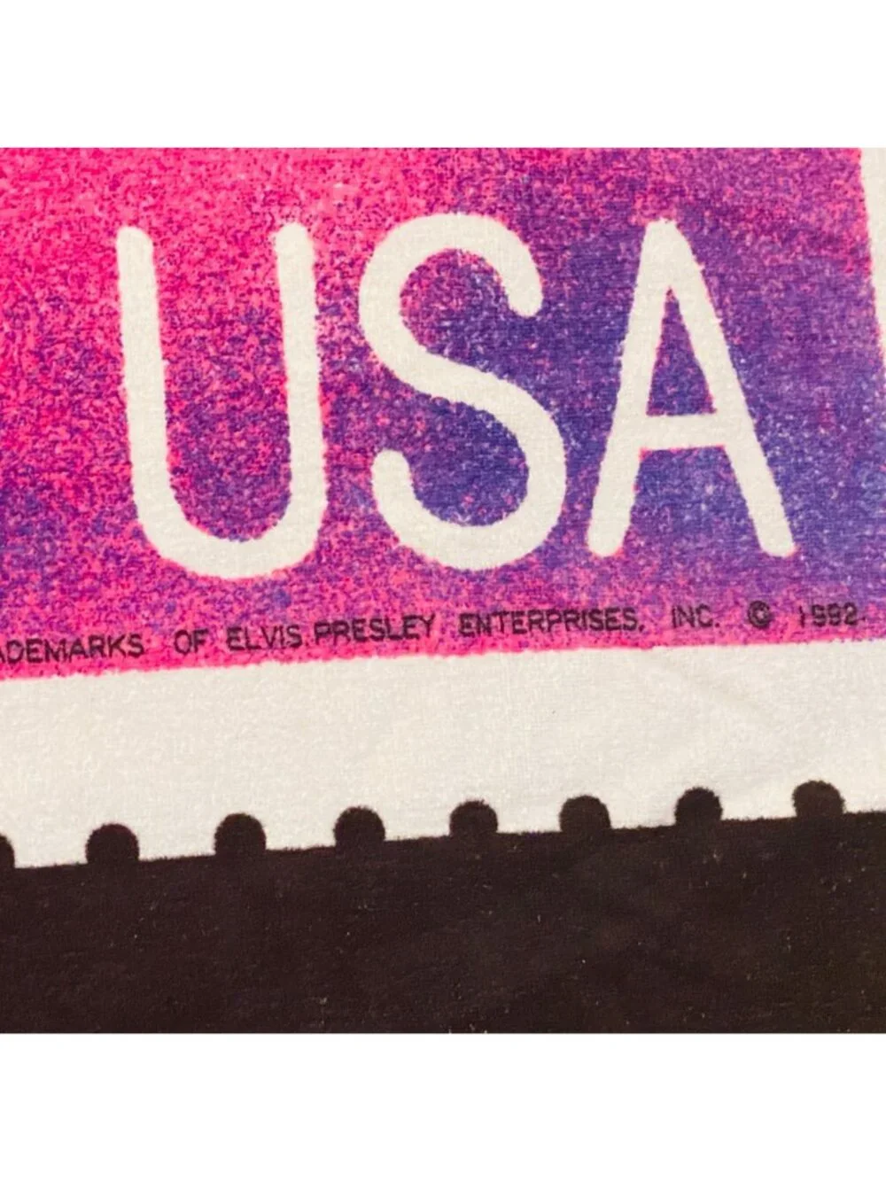 Elvis Presley 29 USA Stamp Beach Towel 1993 USPS Design Pink & Black Cotton
